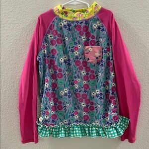 Wildflowers Girl’s La La Land Simple Summer Rash Guard Swim Top with Ruffle Hem